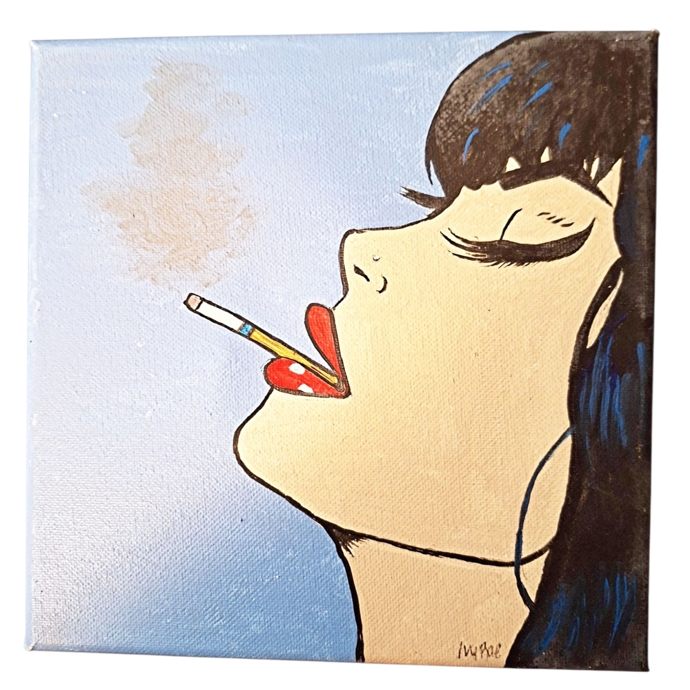 OOAK! Signed Pop Art Acrylic Painting Of A Girl Smoking A Cigarette!